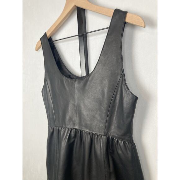Rebecca Minkoff Black Leather Mini Dress Sz 8 Sleeveless Fit and Flare Edgy - Picture 7 of 11
